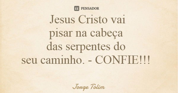 Jesus Cristo vai pisar na cabeça das serpentes do seu caminho. - CONFIE!!!... Frase de Jorge Tolim.