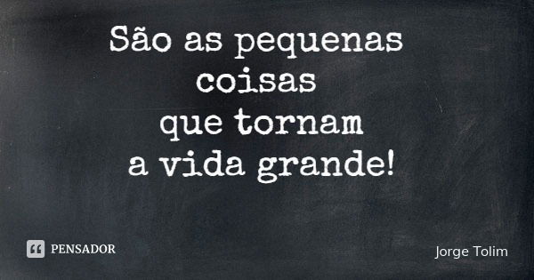 São as pequenas coisas que tornam a vida grande!... Frase de Jorge Tolim.