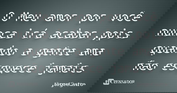 O Meu amor por você nunca irá acabar,pois quando a gente ama não esquece jamais... Frase de JorgeCastro.