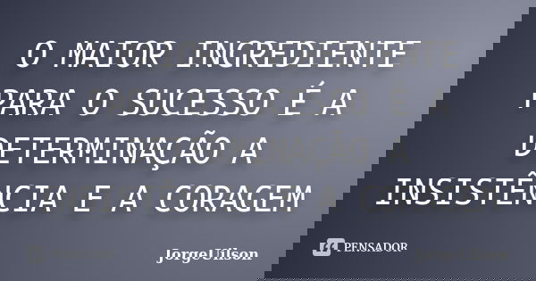 O MAIOR INGREDIENTE PARA O SUCESSO É A DETERMINAÇÃO A INSISTÊNCIA E A CORAGEM... Frase de JORGEUILSON.