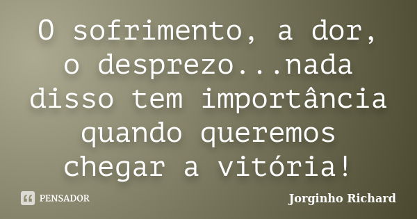 O sofrimento, a dor, o desprezo...nada disso tem importância quando queremos chegar a vitória!... Frase de Jorginho Richard.