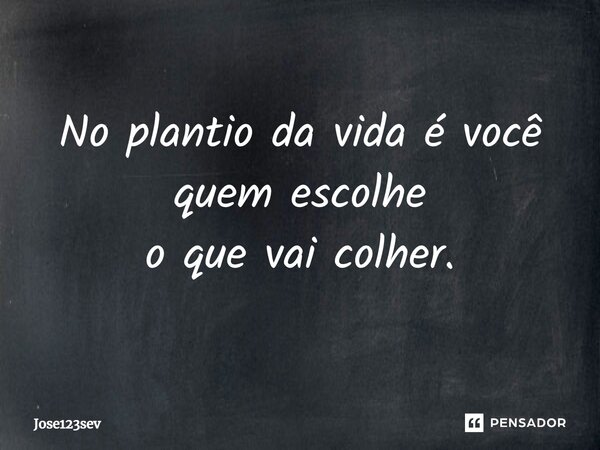 ⁠No plantio da vida é você quem escolhe o que vai colher.... Frase de Jose123sev.