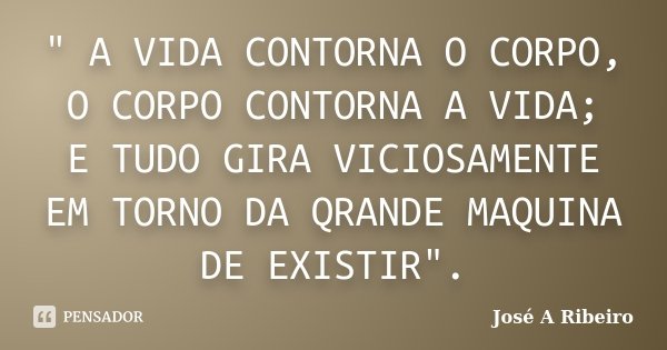 " A VIDA CONTORNA O CORPO, O CORPO CONTORNA A VIDA; E TUDO GIRA VICIOSAMENTE EM TORNO DA QRANDE MAQUINA DE EXISTIR".... Frase de José A Ribeiro.