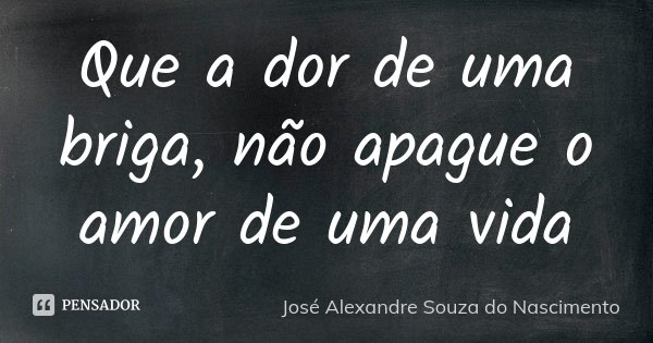 Que a dor de uma briga, não apague o amor de uma vida... Frase de José Alexandre Souza do Nascimento.