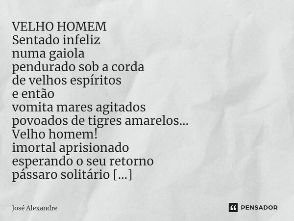 ⁠VELHO HOMEM Sentado infeliz numa gaiola pendurado sob a corda de velhos espíritos e então vomita mares agitados povoados de tigres amarelos... Velho homem! imo... Frase de José Alexandre.