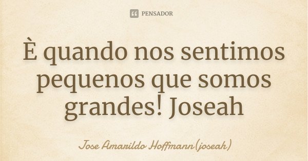 È quando nos sentimos pequenos que somos grandes! Joseah... Frase de Jose Amarildo Hoffmann(joseah).