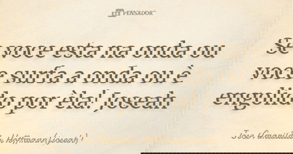 Se voce esta na onda ou voce surfa a onda ou è engolido por èla! Joseah... Frase de Jose Amarildo Hoffmann(joseah).