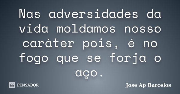 Nas adversidades da vida moldamos nosso caráter pois, é no fogo que se forja o aço.... Frase de Jose Ap Barcelos.