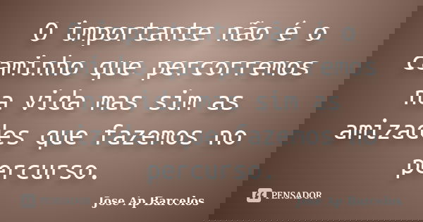 O importante não é o caminho que percorremos na vida mas sim as amizades que fazemos no percurso.... Frase de Jose Ap Barcelos.