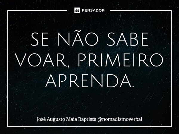 ⁠SE NÃO SABE VOAR, PRIMEIRO APRENDA.... Frase de José Augusto Maia Baptista nomadismoverbal.