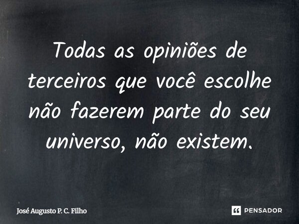 ⁠Todas as opiniões de terceiros que você escolhe não fazerem parte do seu universo, não existem.... Frase de José Augusto P. C. Filho.