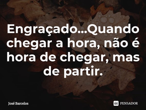 ⁠Engraçado...Quando chegar a hora, não é hora de chegar, mas de partir.... Frase de Jose Barcelos.