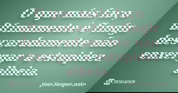 O que mais faço ultimamente é fingir descaradamente não enxergar a estupidez alheia.... Frase de José Borges Neto.