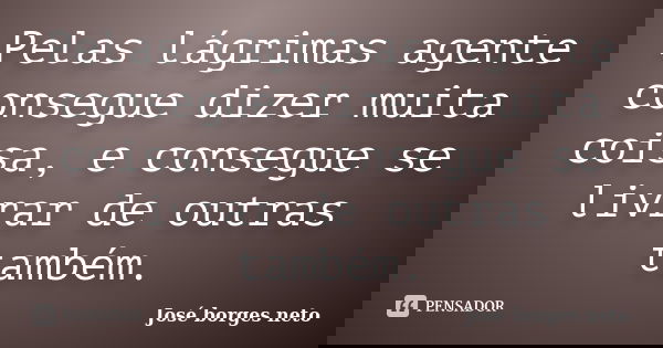 Pelas lágrimas agente consegue dizer muita coisa, e consegue se livrar de outras também.... Frase de José borges neto.