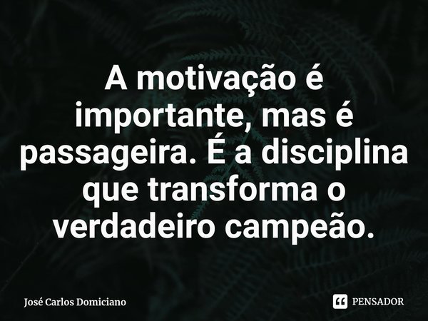 ⁠A motivação é importante, mas é passageira. É a disciplina que transforma o verdadeiro campeão.... Frase de José Carlos Domiciano.