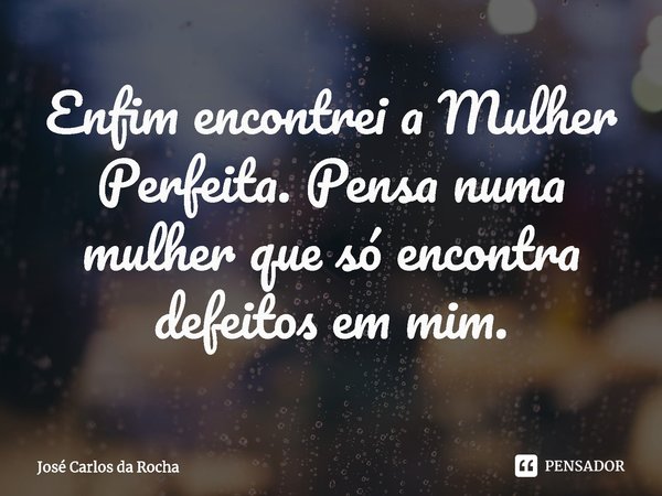 ⁠Enfim encontrei a Mulher Perfeita. Pensa numa mulher que só encontra defeitos em mim.... Frase de José Carlos da Rocha.