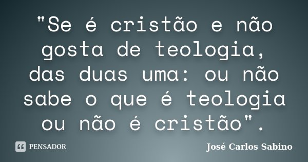 "Se é cristão e não gosta de teologia, das duas uma: ou não sabe o que é teologia ou não é cristão".... Frase de José Carlos Sabino.
