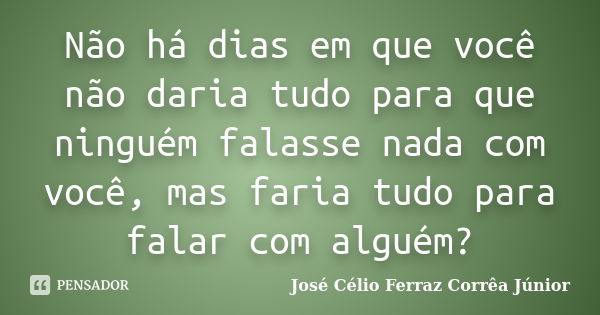 Não há dias em que você não daria tudo para que ninguém falasse nada com você, mas faria tudo para falar com alguém?... Frase de José Célio Ferraz Corrêa Júnior.