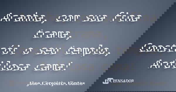 Aranha, com sua fina trama, Constrói o seu templo, Ardilosa cama!... Frase de jose cerejeira fontes.