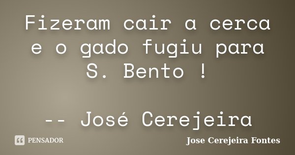 Fizeram cair a cerca e o gado fugiu para S. Bento ! -- José Cerejeira... Frase de Jose Cerejeira Fontes.