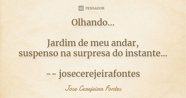 Olhando... Jardim de meu andar, suspenso na surpresa do instante... -- josecerejeirafontes... Frase de José Cerejeira Fontes.