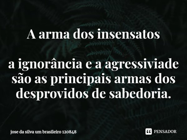 ⁠⁠⁠A arma dos insensatos a ignorância e a agressiviade são as principais armas dos desprovidos de sabedoria.... Frase de Jose da Silva um brasileiro 120848.