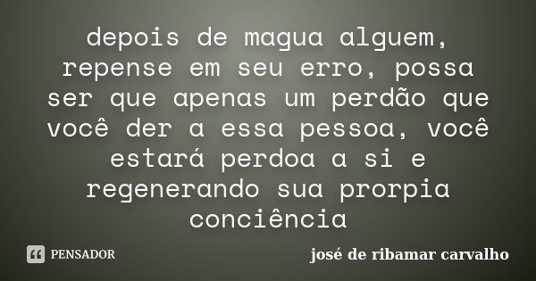 depois de magua alguem, repense em seu erro, possa ser que apenas um perdão que você der a essa pessoa, você estará perdoa a si e regenerando sua prorpia conciê... Frase de josé de ribamar carvalho.