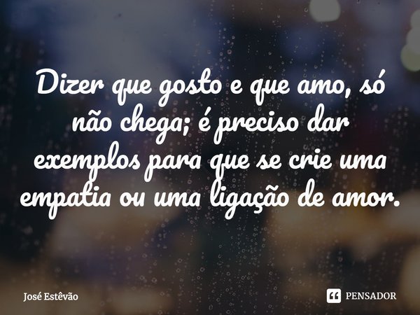 ⁠Dizer que gosto e que amo, só não chega; é preciso dar exemplos para que se crie uma empatia ou uma ligação de amor.... Frase de José Estêvão.