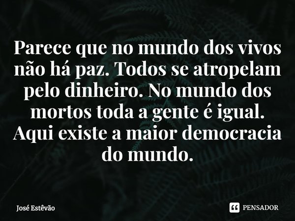 ⁠Parece que no mundo dos vivos não há paz. Todos se atropelam pelo dinheiro. No mundo dos mortos toda a gente é igual. Aqui existe a maior democracia do mundo.... Frase de José Estêvão.