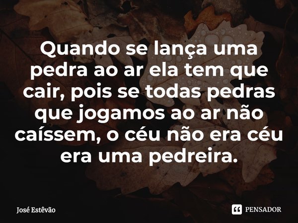⁠Quando se lança uma pedra ao ar ela tem que cair, pois se todas pedras que jogamos ao ar não caíssem, o céu não era céu era uma pedreira.... Frase de José Estêvão.