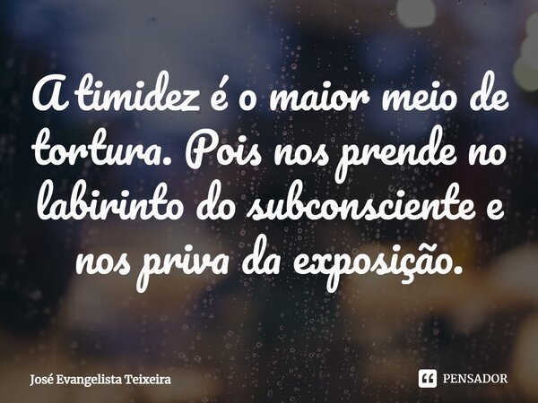 ⁠A timidez é o maior meio de tortura. Pois nos prende no labirinto do subconsciente e nos priva da exposição.... Frase de José Evangelista Teixeira.