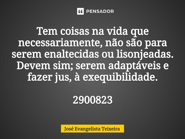 ⁠Tem coisas na vida que necessariamente, não são para serem enaltecidas ou lisonjeadas. Devem sim; serem adaptáveis e fazer jus, à exequibilidade. 2900823... Frase de José Evangelista Teixeira.