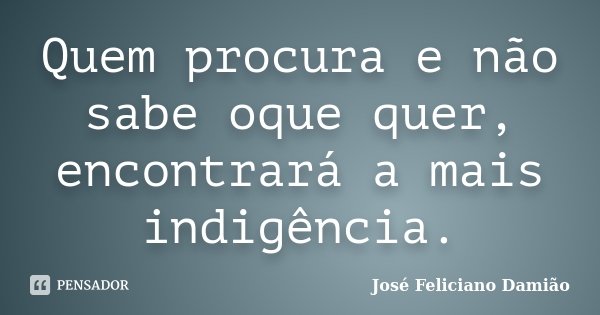 Quem procura e não sabe oque quer, encontrará a mais indigência.... Frase de José Feliciano Damião.