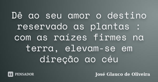 Dê ao seu amor o destino reservado as plantas : com as raízes firmes na terra, elevam-se em direção ao céu... Frase de José Glauco de Oliveira.