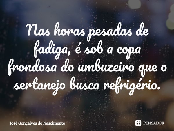 ⁠Nas horas pesadas de fadiga, é sob a copa frondosa do umbuzeiro que o sertanejo busca refrigério.... Frase de José Gonçalves do Nascimento.