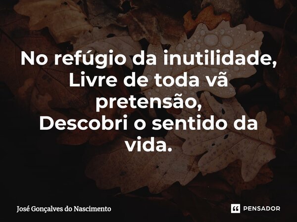 ⁠No refúgio da inutilidade, Livre de toda vã pretensão, Descobri o sentido da vida.... Frase de José Gonçalves do Nascimento.