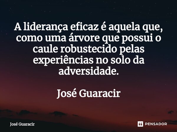 ⁠A liderança eficaz é aquela que, como uma árvore que possui o caule robustecido pelas experiências no solo da adversidade. José Guaracir... Frase de José Guaracir.