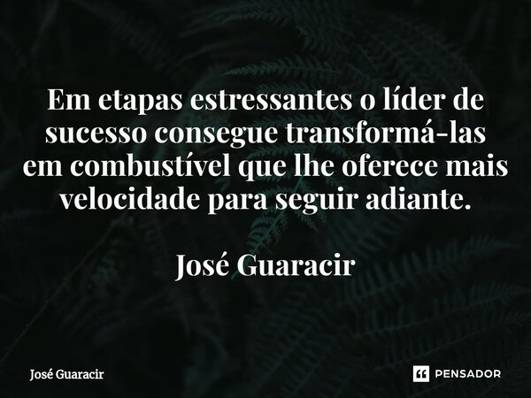 ⁠Em etapas estressantes o líder de sucesso consegue transformá-las em combustível que lhe oferece mais velocidade para seguir adiante. José Guaracir... Frase de José Guaracir.