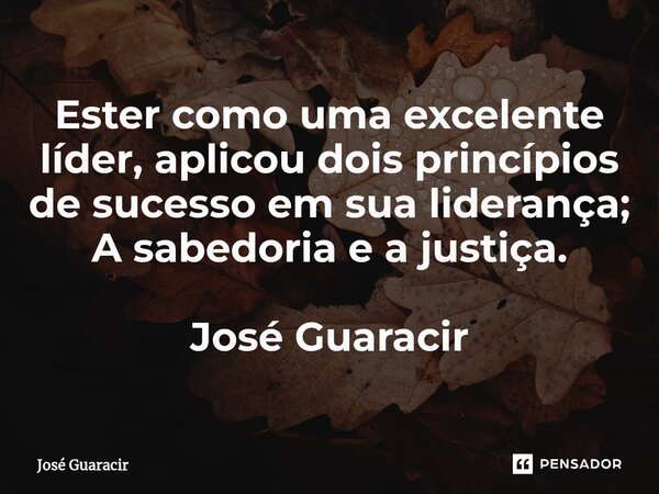 ⁠Ester como uma excelente líder, aplicou dois princípios de sucesso em sua liderança; A sabedoria e a justiça. José Guaracir... Frase de José Guaracir.