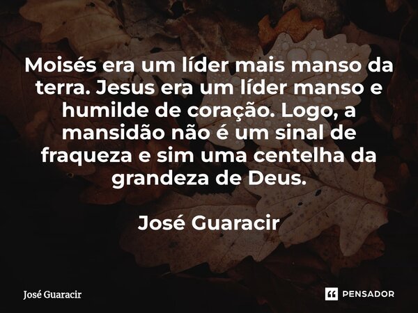 ⁠Moisés era um líder mais manso da terra. Jesus era um líder manso e humilde de coração. Logo, a mansidão não é um sinal de fraqueza e sim uma centelha da grand... Frase de José Guaracir.
