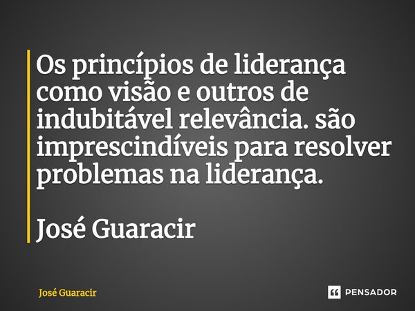 ⁠Os princípios de liderança como visão e outros de indubitável relevância. são imprescindíveis para resolver problemas na liderança. José Guaracir... Frase de José Guaracir.