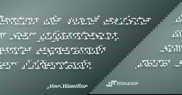 Dentro de você existe um ser gigantesco, somente esperando para ser libertado.... Frase de José Hamilton.