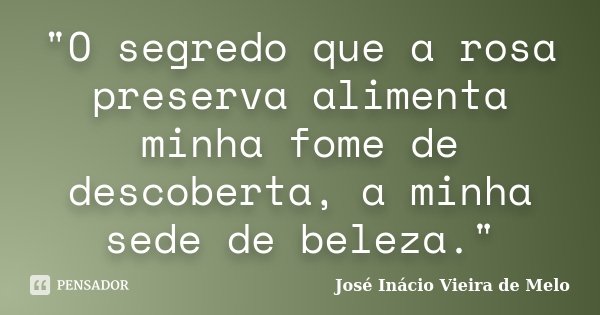 "O segredo que a rosa preserva alimenta minha fome de descoberta, a minha sede de beleza."... Frase de José Inácio Vieira de Melo.
