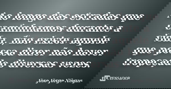 Ao longo das estradas que caminhamos durante a vida, não existe aquele que possa dizer não haver tropeçado diversas vezes.... Frase de Jose Jorge Viegas.