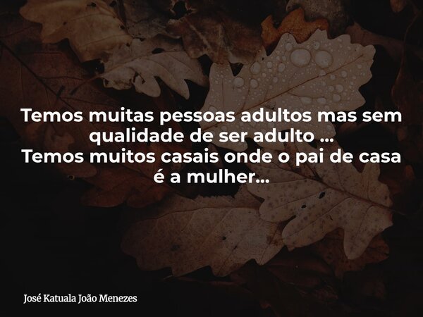 Temos muitas pessoas adultos mas sem qualidade de ser adulto ... Temos muitos casais onde o pai de casa é a mulher...⁠... Frase de José Katuala João Menezes.