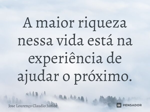 ⁠A maior riqueza nessa vida está na experiência de ajudar o próximo.... Frase de Jose Lourenço Claudio Junior.