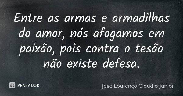 Entre as armas e armadilhas do amor, nós afogamos em paixão, pois contra o tesão não existe defesa.... Frase de Jose Lourenço Claudio Junior.
