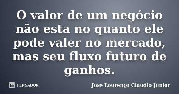 O valor de um negócio não esta no quanto ele pode valer no mercado, mas seu fluxo futuro de ganhos.... Frase de Jose Lourenço Claudio Junior.