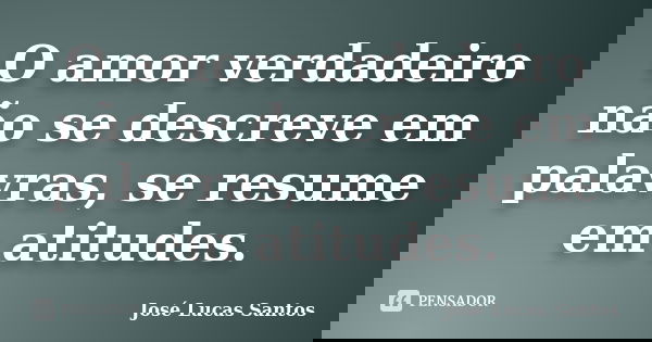 O amor verdadeiro não se descreve em palavras, se resume em atitudes.... Frase de José Lucas Santos.