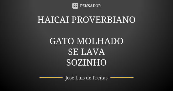 HAICAI PROVERBIANO GATO MOLHADO SE LAVA SOZINHO... Frase de José Luís de Freitas.